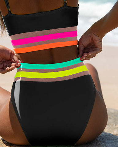 Colorblock High-Waisted Bikini Set