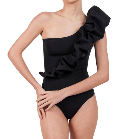 Elena Asymmetric One Piece Swimsuit and sarong