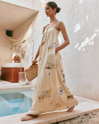 Sling Shoulder  Printed Dress