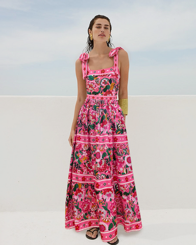 Pink Floral Paradise Print One Piece Swimsuit and Skirt	