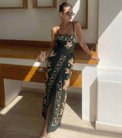 Embroidery Flower Printed One Piece Swimsuit and sarong