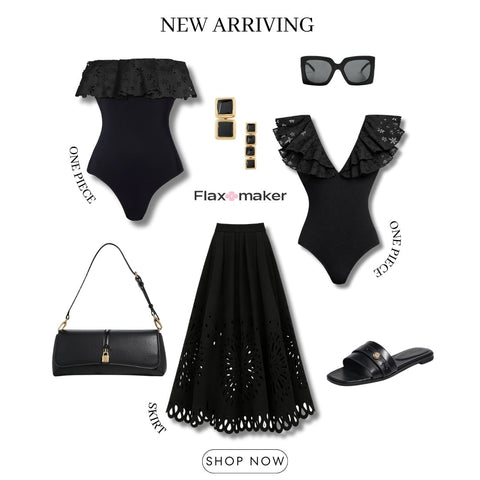 Black Laser Cutting Flower Hollow Swimsuit Set(s)