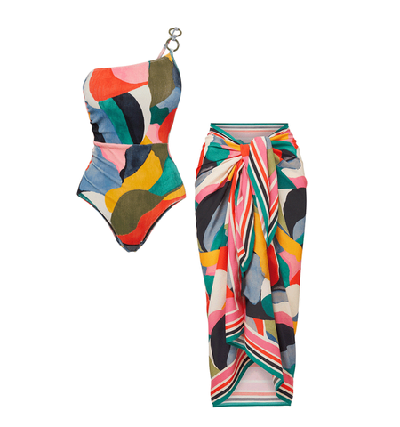 O Ring One Shoulder Printed One Piece purple