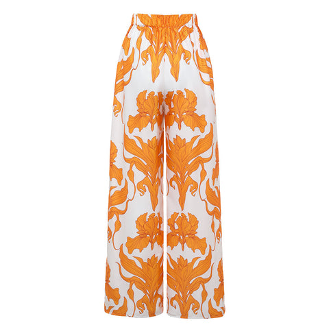 One Shoulder Iris Print One Piece Swimsuit and Pants