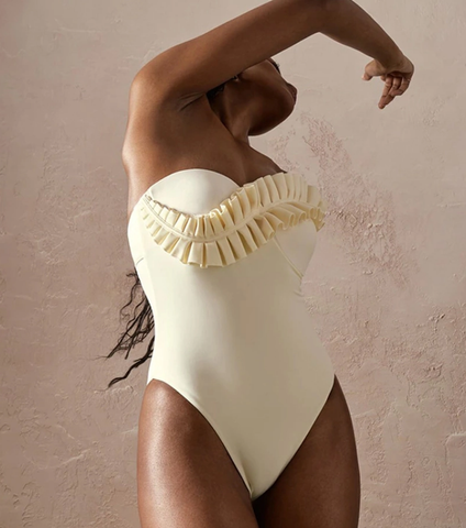 One Shoulder Ruffle White One Piece Swimsuit and Skirt