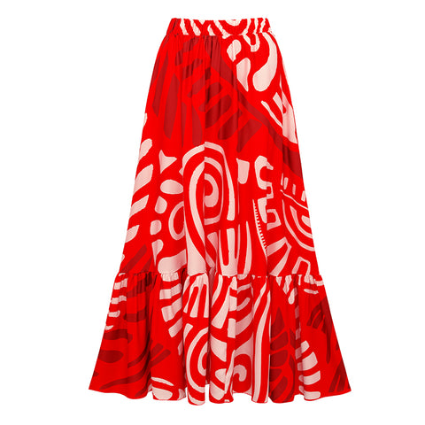 Long Sleeves Red Tribal Print Swimsuit Set(s)	