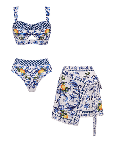 Cutout Lemon Printed Swimsuit Set(s)	