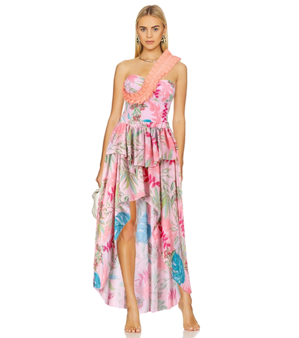 One Shoulder Floral Print One Piece Swimsuit and Skirt