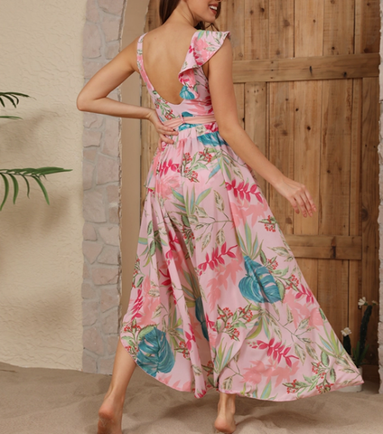 One Shoulder Ruffle Floral Print One Piece Swimsuit and Skirt