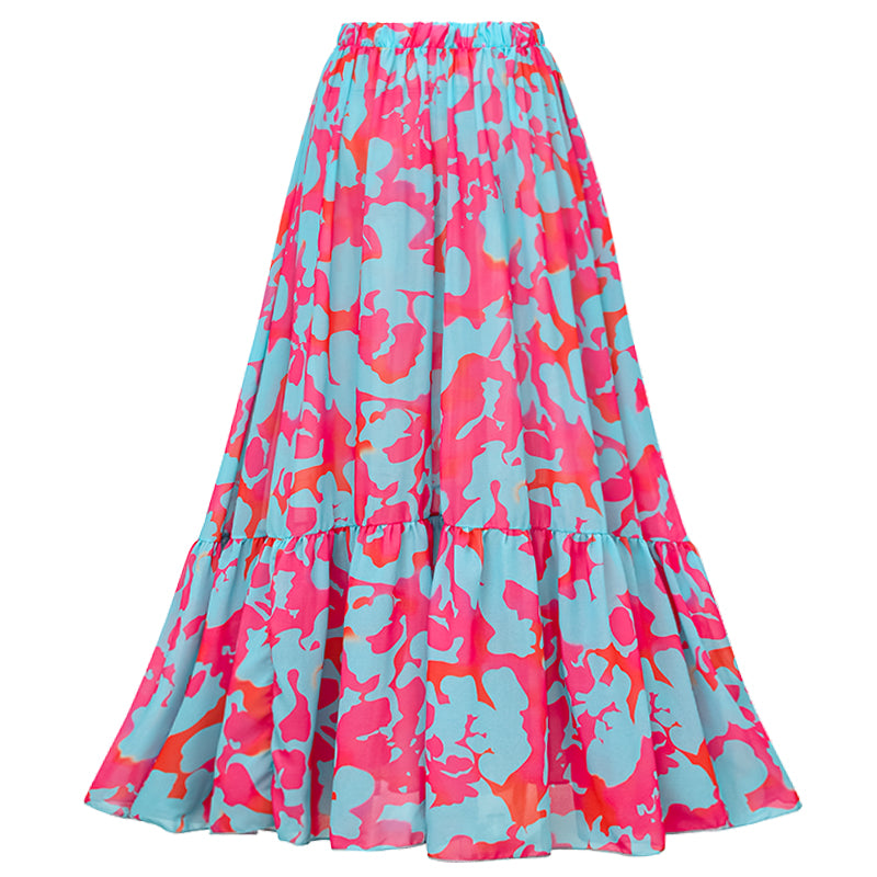 Printed Ruffle Bikini Swimsuit and Skirt	