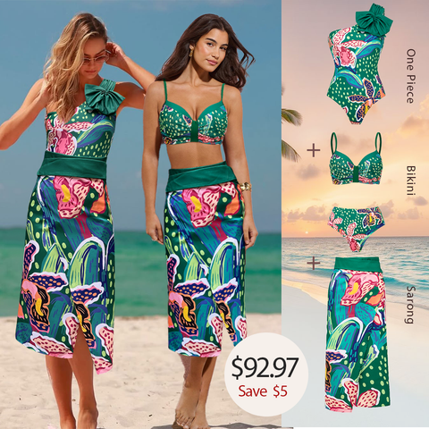 Tropic Printed Bikini Swimsuit and Sarong Flaxmaker	