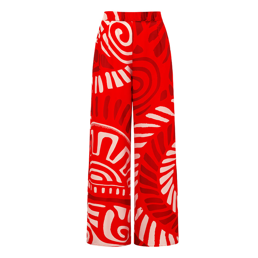 Long Sleeves Red Tribal Print Swimsuit Set(s)	
