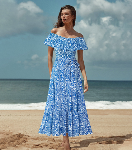 Ruffle Printed One Piece Swimsuit and Skirt	