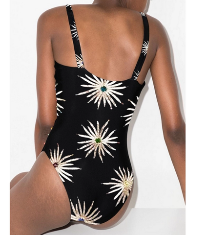 One Shoulder Printed Bikini Swimsuit and sarong