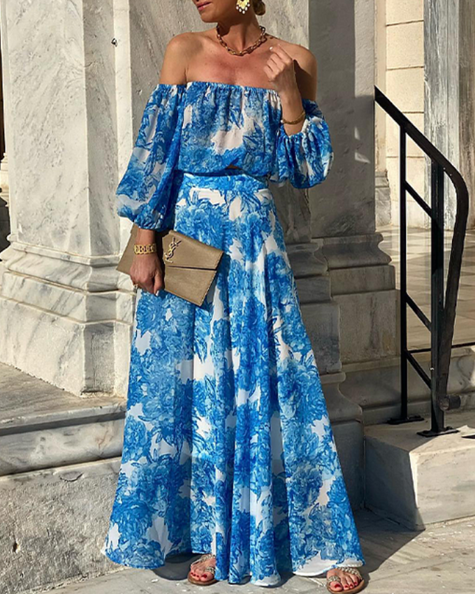 Oblique Shoulder Puff Sleeve Dress