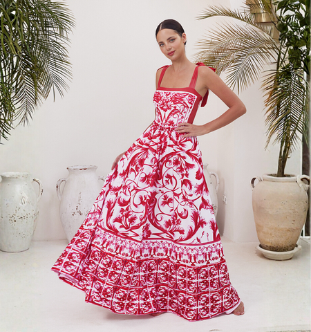 Reversible Tie-shoulder Baroco Style Printed One Piece Swimsuit and Skirt
