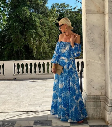 Oblique Shoulder Puff Sleeve Dress