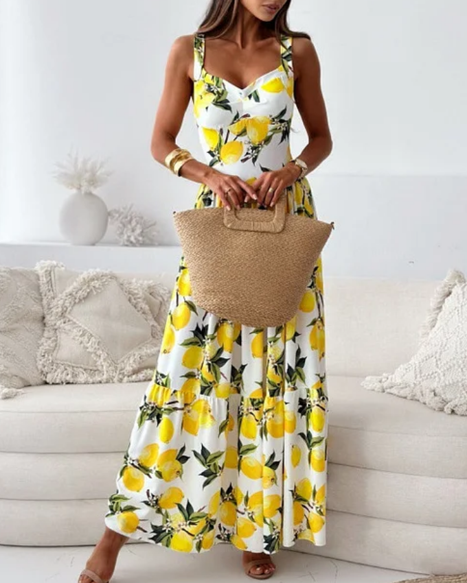 Sling Backless Printed Slit Dress