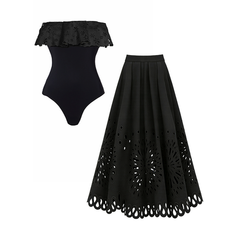 Black Laser Cutting Flower Hollow Swimsuit Set(s)	
