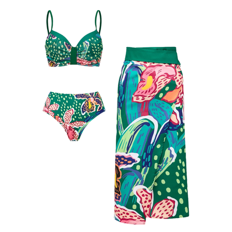 Tropic Printed Bikini Swimsuit and Sarong Flaxmaker	