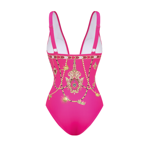 Hollow Metallic Pattern Printing One Piece Swimsuit and Skirt