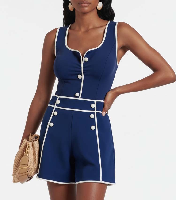 Color Block One Piece Swimsuit and Shorts	