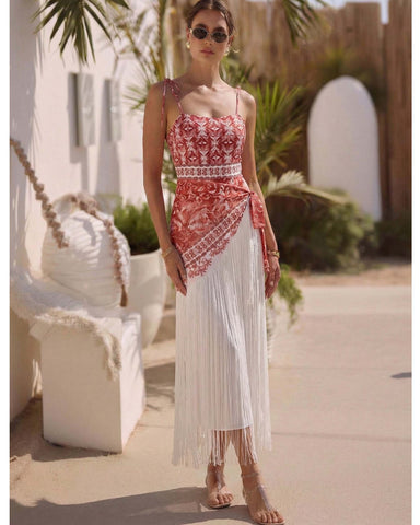 Tie-up Retro Forest Print One Piece Swimsuit and Skirt	