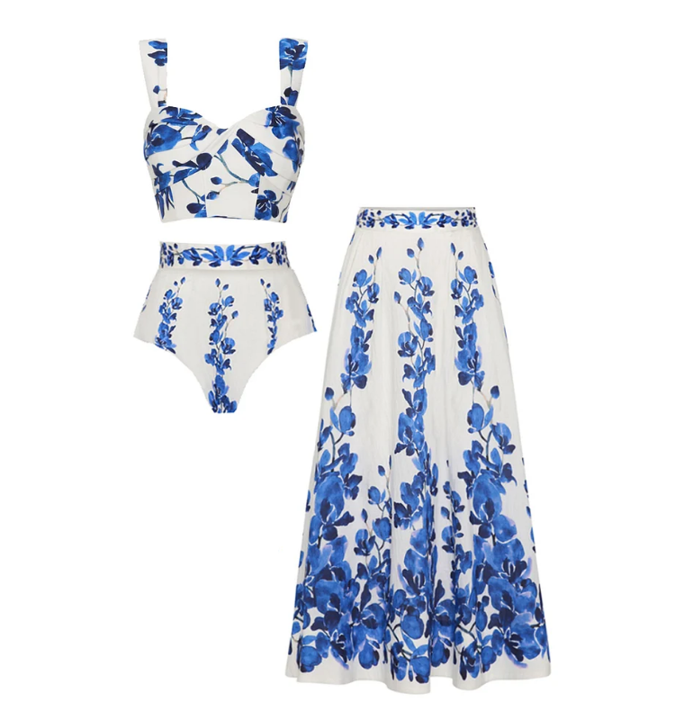 Printed Bikini Swimsuit and Skirt	