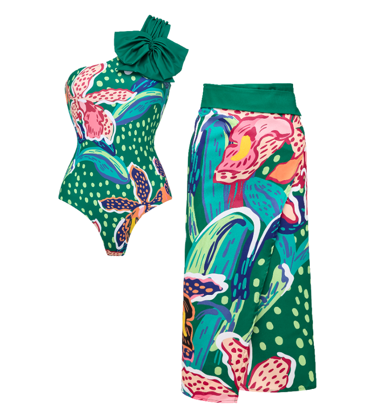 Tropic Printed One Shoulder One Piece purple Flaxmaker	