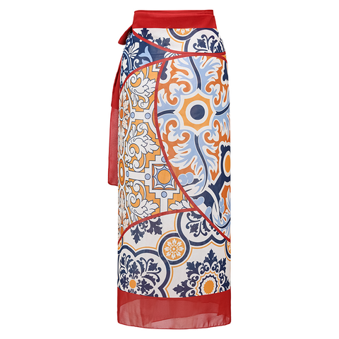 Printed Halter One Piece Swimsuit and Sarong