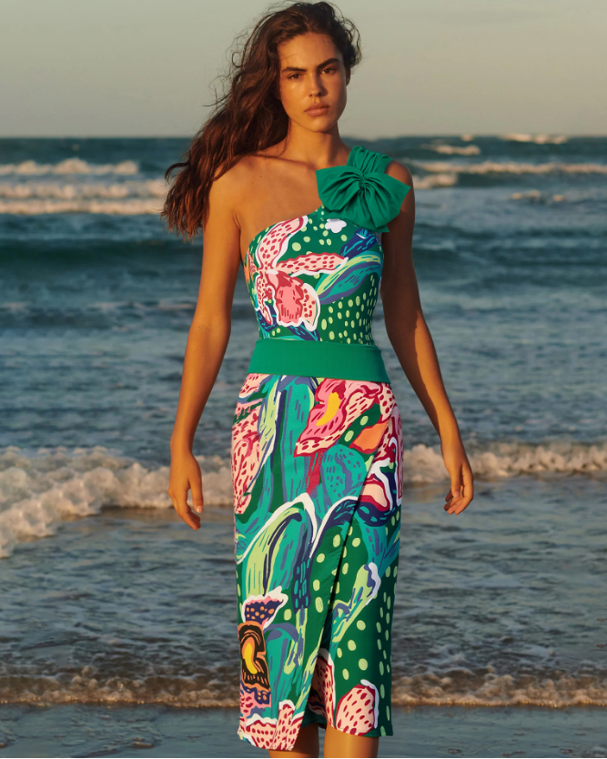 Tropic Printed One Shoulder One Piece purple Flaxmaker	