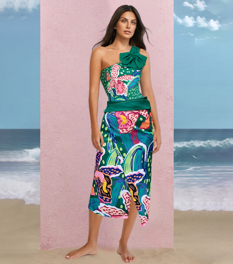 Tropic Printed One Shoulder One Piece purple Flaxmaker	