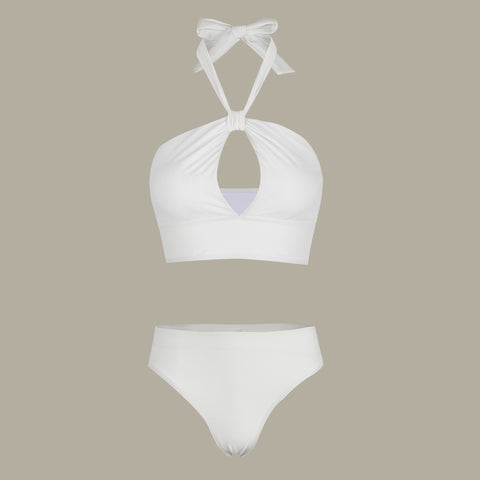 Tassel Solid Color Bikini Swimsuit and Sarong