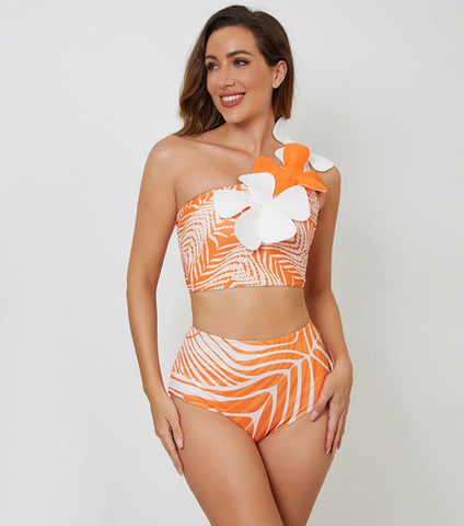 3D Flower High Waist Bikini Swimsuit and Skirt