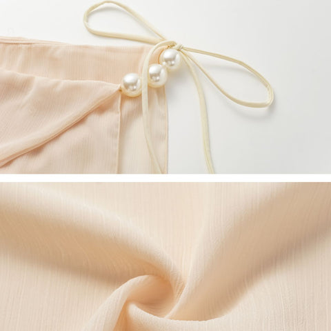 Halterneck Pearl Bandeau High Waist Bikini Swimsuit and Sarong