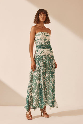 Bandeau Ruffle Printed Dress