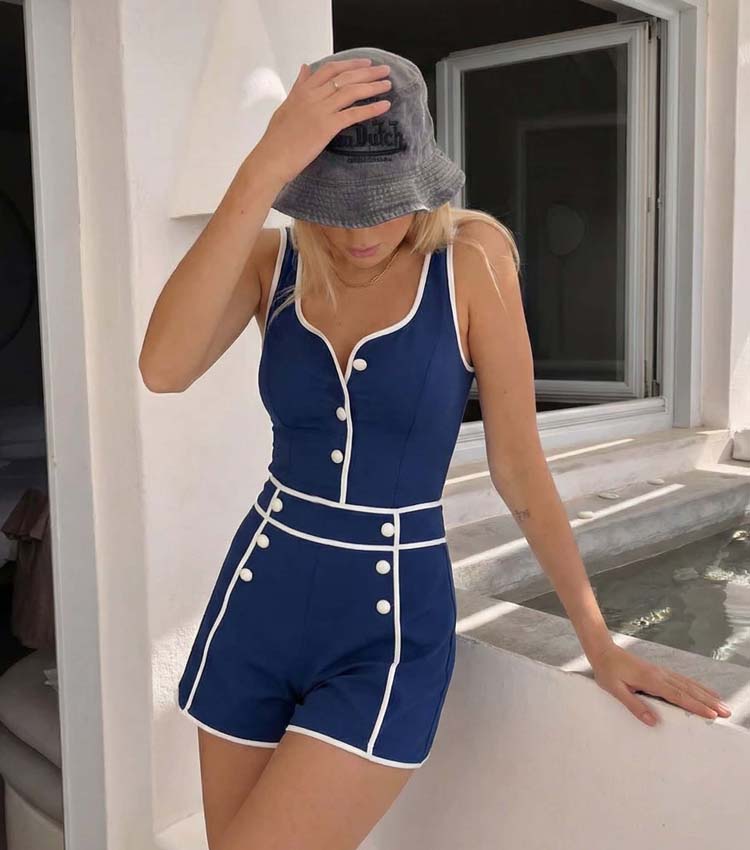 Color Block One Piece Swimsuit and Shorts	