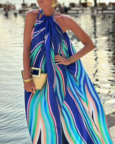 Halter Striped Printed Maxi Dress