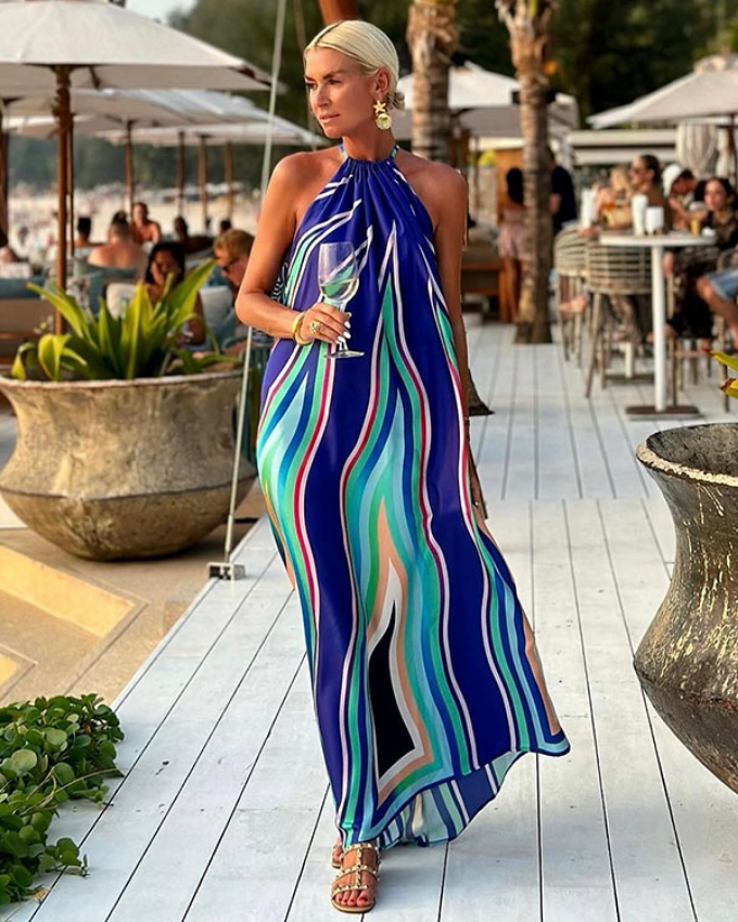 Halter Striped Printed Maxi Dress