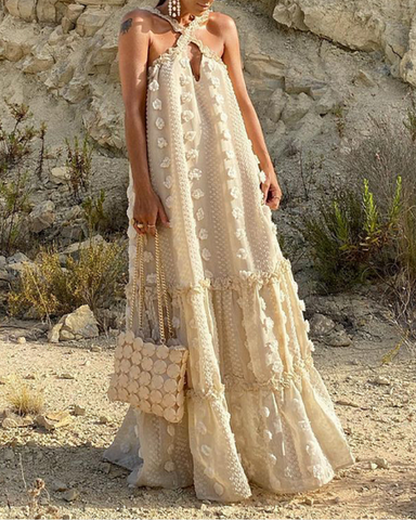 Halter 3D Flower Maxi Dress