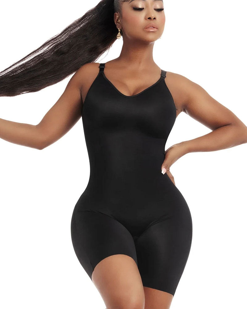 Vibecurve®Comfy Tummy Control Shapewear Bodysuit Mid Thigh With Built-In Bra | Daily Use	