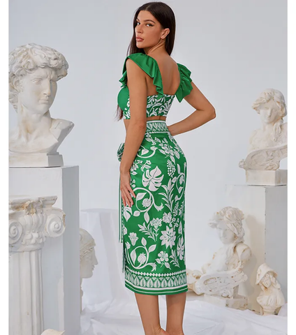 Ruffle Green Bikini Swimsuit and Sarong