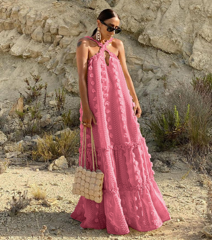 Halter 3D Flower Maxi Dress