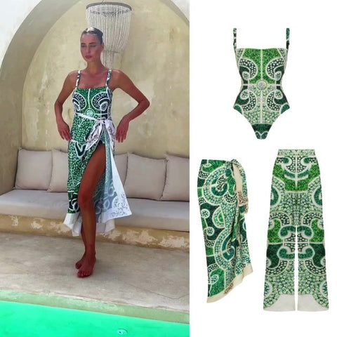 Garden Printed One Piece Swimsuit and sarong