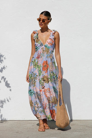 Ruffle V Neck Maxi Dress
