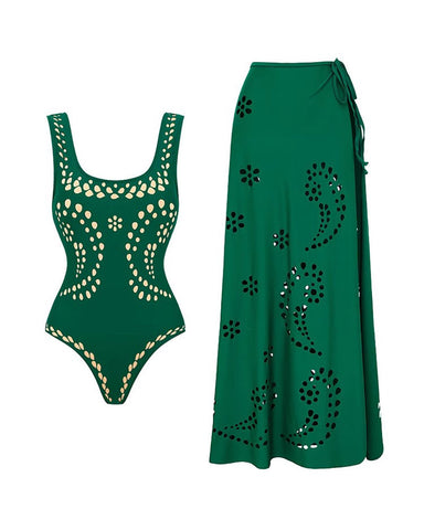 Vibecurve® Fashionable And Sexy Hollow Pattern One-Piece Swimsuit Set	