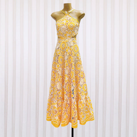 Embroidery Cutout Backless Dress