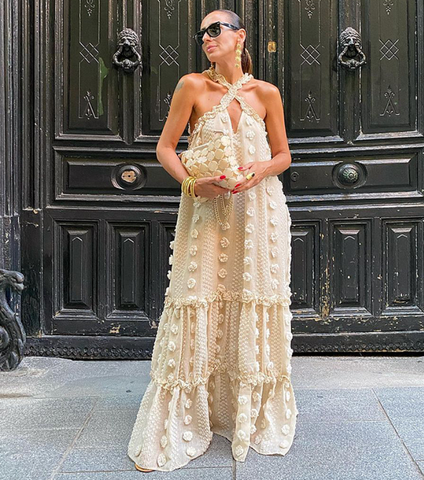 Halter 3D Flower Maxi Dress