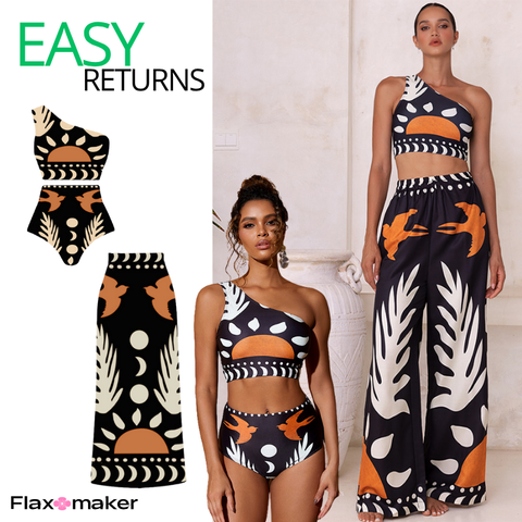 One Shoulder High Waist Bikini Swimsuit and Pants or Skirt