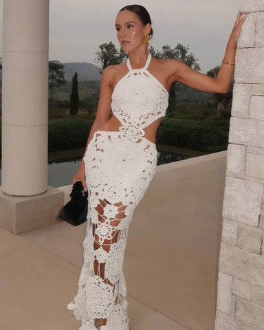 Halter Knitted Cutout Beach Dress